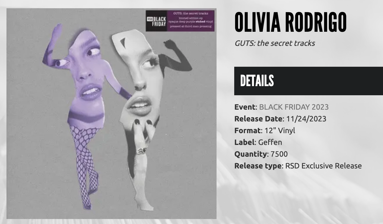 RSD - Olivia Rodrigo - GUTS: The Secret Tracks Purple Vinyl 12